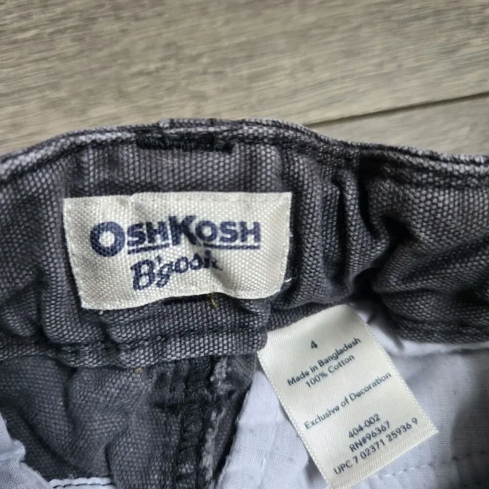 OshKosh BGosh Boys Size 4 Gray Canvas Cargo Pants Adjustable Waist Utility Play